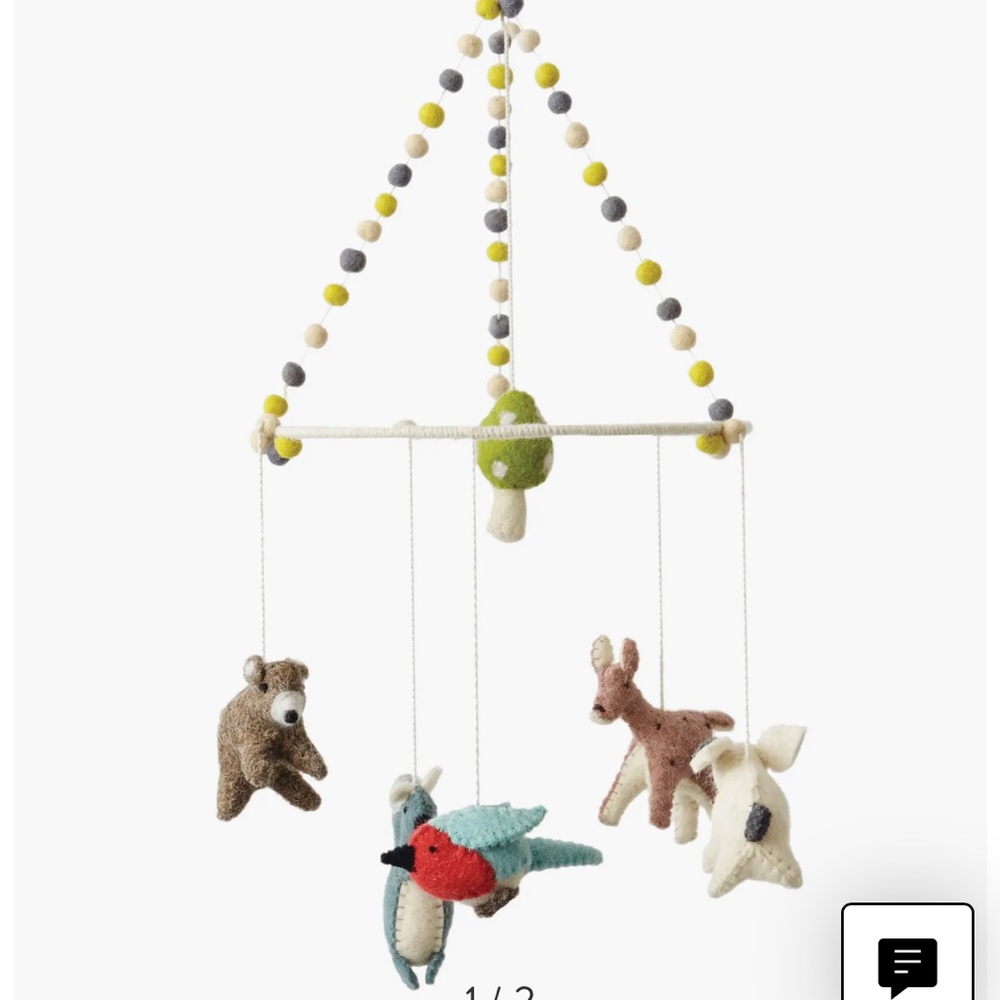 Petit Pehr Woodland Mobile Felt Baby Nursery Animals Deer Mushroom Bunny Bear